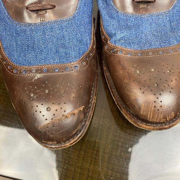 Rare Barbanera Sperelli Wingtip Denim Leather Oxford Brogue Men's 10.5 - Picture 11 of 12